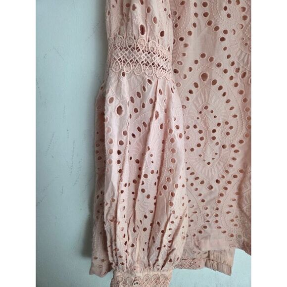 NWOT Boston Proper Pink Floral Lace & Eyelet Stretch Loop Button Blouse sz XL - Picture 9 of 9